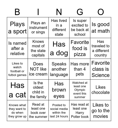 Get to Know You BINGO! Bingo Card