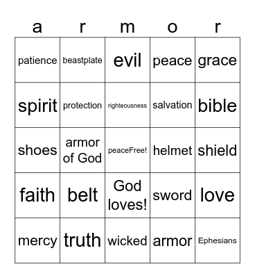 armor Bingo Card