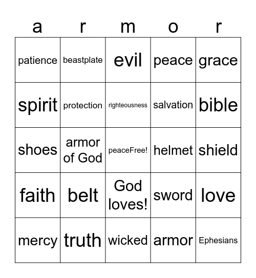 armor Bingo Card