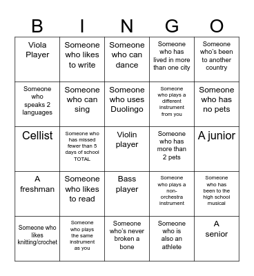 Meet Your Classmates Bingo Card