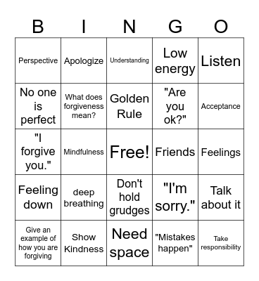 Social Skills Bingo Card