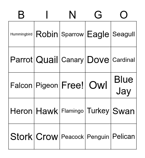 Bird Bingo Card