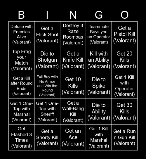 VALORANT BINGO Card