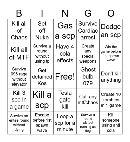 Scp bingo Card