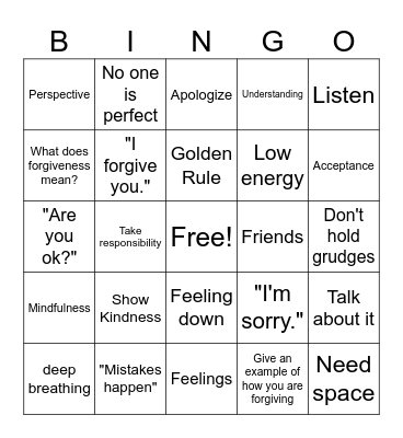 Social Skills Bingo Card