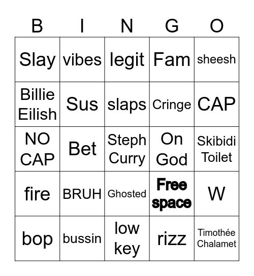 Zoomer Bingo Card