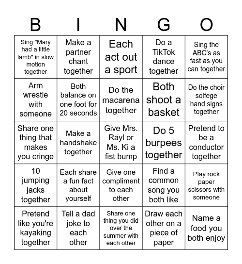 Choir Bingo Card