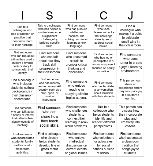 Welcome Back! Bingo Card