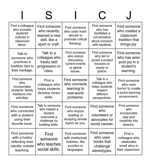 Welcome Back! Bingo Card