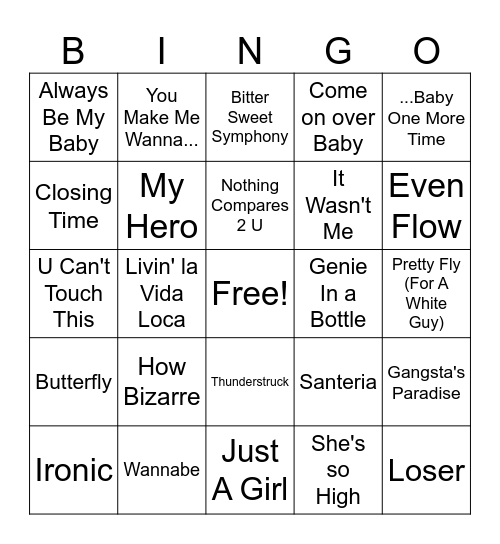 Back to School 90's Bingo Card