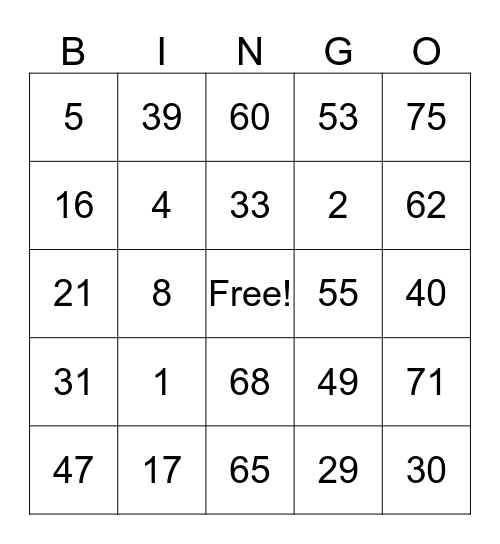 Bingo! Bingo Card