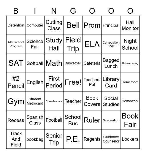 CBO Back to School Bingo Card