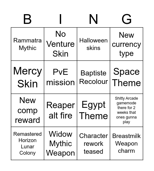 Overwatch Season 12 Bingo Card