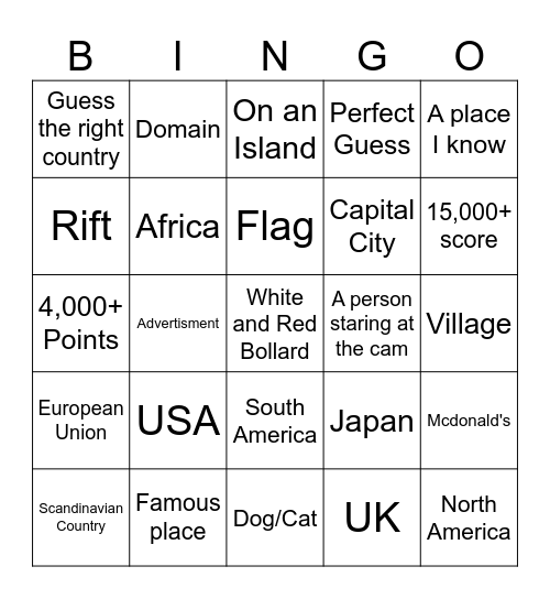 GeoGuessr Bingo Card Bingo Card