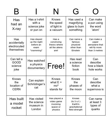 Physics Bingo! Bingo Card