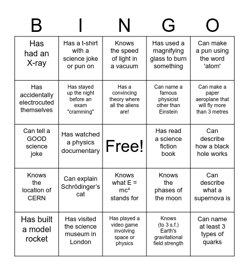 Physics Bingo! Bingo Card