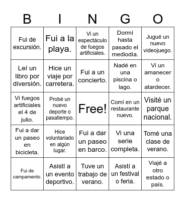 Mi Descanso de Verano Bingo Card