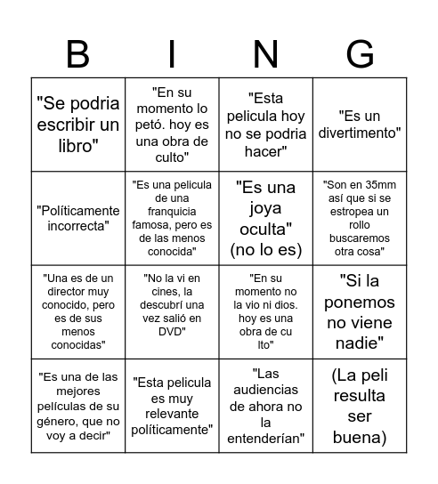 Sesión sorpresa Phenomena Bingo Card