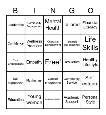 Tailored Girls-The Next Generation Bingo Card