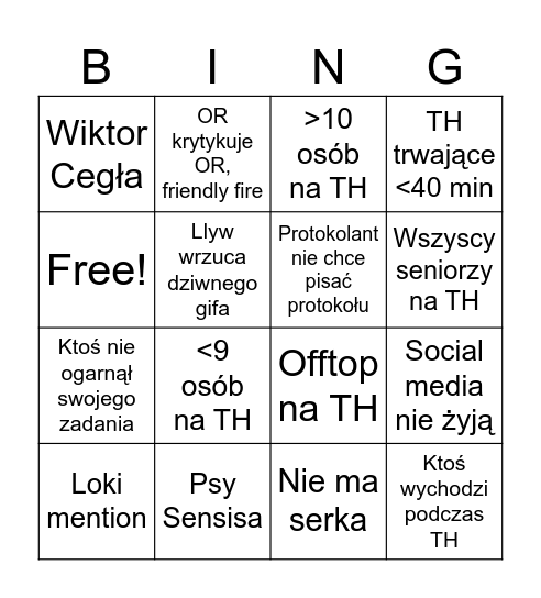 kocham OR Bingo Card