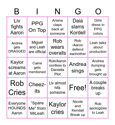 Love Island Bingo Card