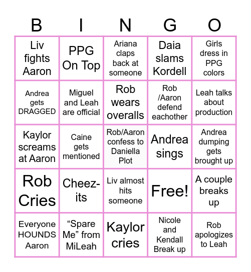 Love Island Bingo Card