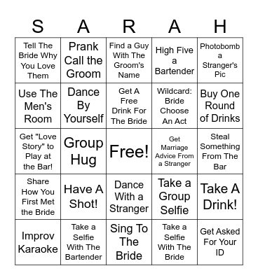 Sarah's Bach Bingo Card