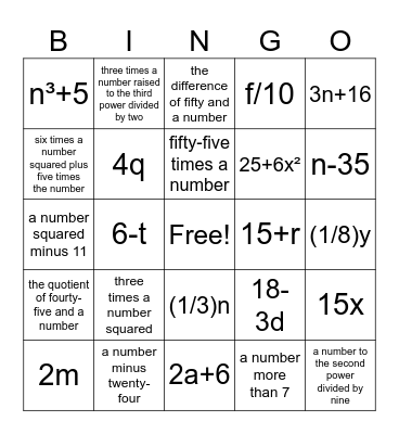 Verbal Expressions Bingo Card