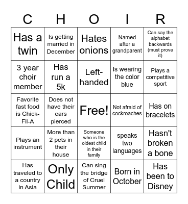 Who Do You Know? Bingo Card