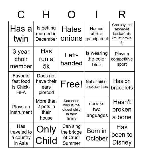 Who Do You Know? Bingo Card