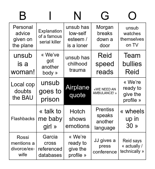 CRIMINAL MINDS Bingo Card