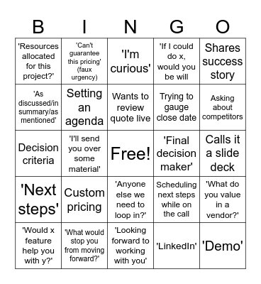 SaaS Sales Bingo Card