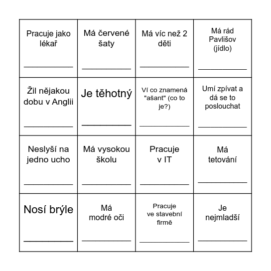 Svatební bingo Card