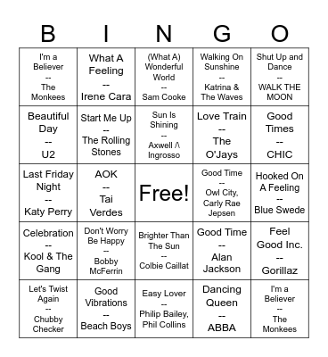 Feelin' Good Bingo Card