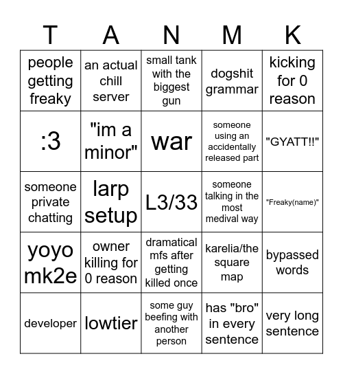 CTS custom server bingo Card