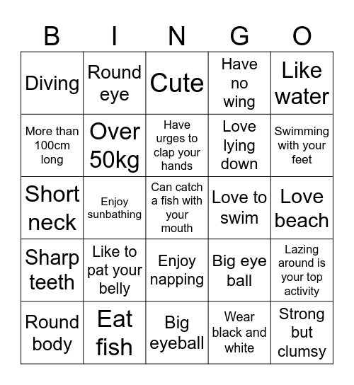 Are you a seal? Bingo Card