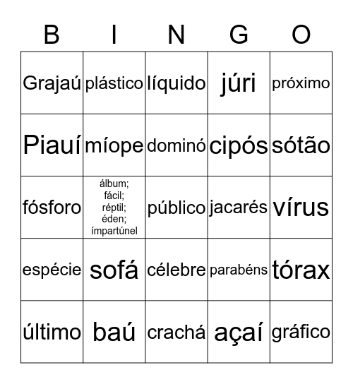 Bingo de palavras Bingo Card