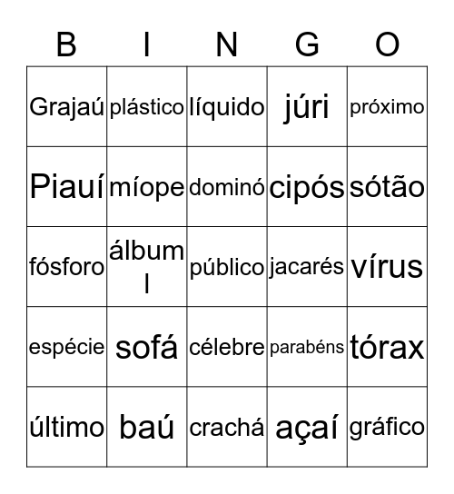 Bingo de palavras Bingo Card