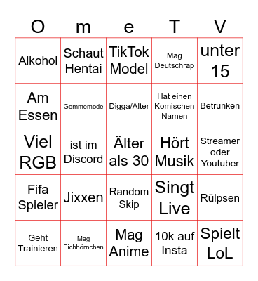 OmeTV German Bingo Card