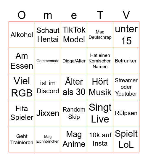 OmeTV German Bingo Card