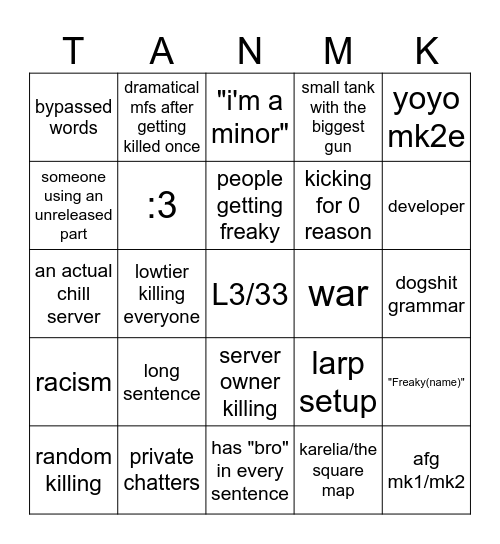 CTS custom server card Bingo Card