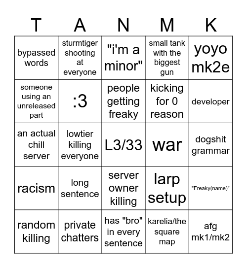 CTS custom server card Bingo Card