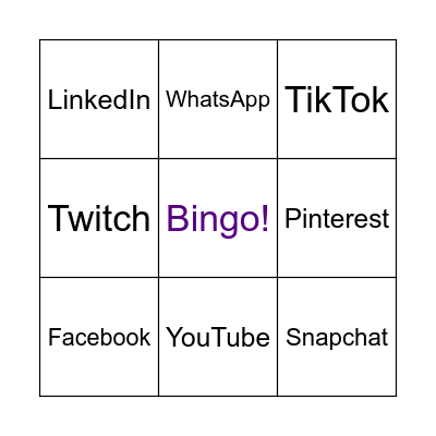 Social Media Bingo Card