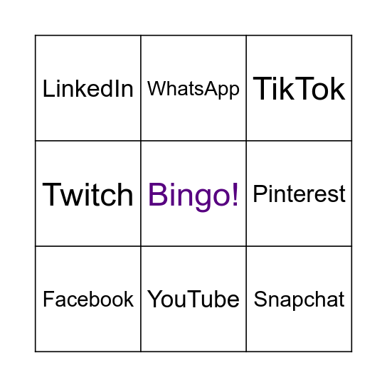 Social Media Bingo Card