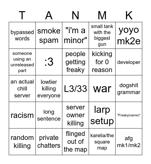 CTS custom server card Bingo Card