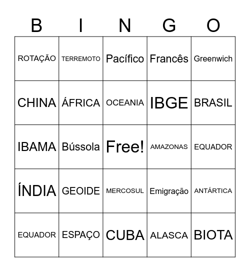 Bingo Geográfico Bingo Card