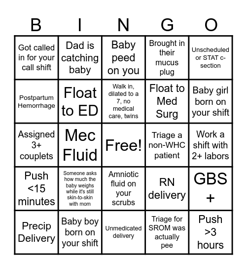 Labor Bingo! Bingo Card