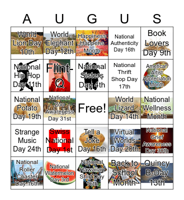 August Bingo Card