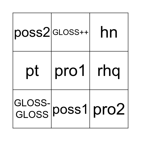 GLOSSING Bingo Card