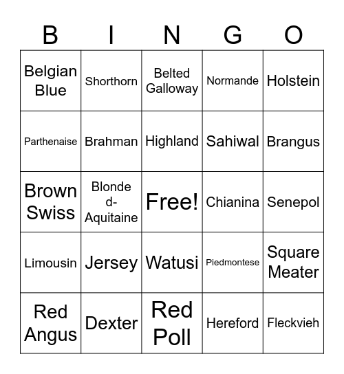 Beef BINGO Card